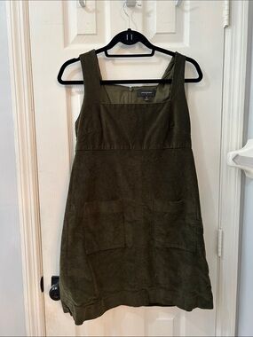 Olive Green Suede Pinafore Midi Dress